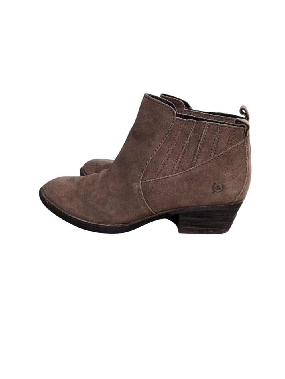 Born ,Taupe Suede Ankle Booties with Low Heel, Size 9